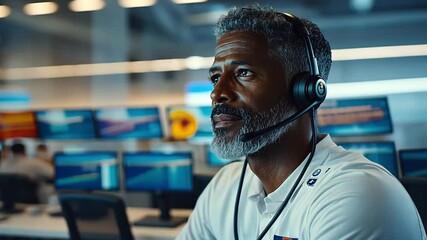 Poster - Professional in headset engaged in critical operations within a modern control room environment