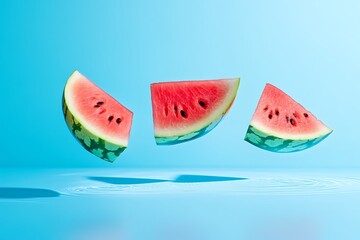 Wall Mural - Vibrant Watermelon Slices in Flight