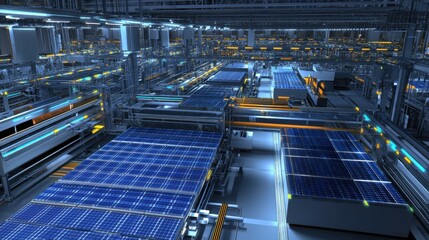 Poster - High-tech automated solar panel production plant with AI-driven systems