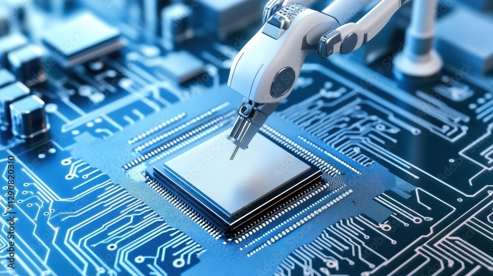 High-tech semiconductor chip manufacturing with cleanroom robotic ...