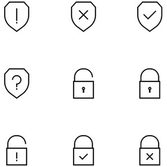 Poster - Shield and Lock Icons Security Protection Data Concept Outline Symbols