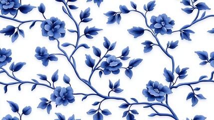 Poster - Blue and White Floral Seamless Textile Print