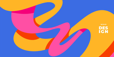 Poster - Wave shapes vector background. Wavy pattern with liquid ribbons in simple retro modern style. Minimal graphic design with abstract curve flow in bright color for presentation, banner template.