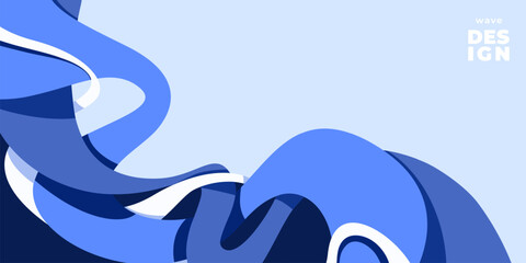 Poster - Wave shapes, abstract water vector illustration background. Wavy pattern with liquid ribbons in simple retro modern style. Minimal graphic design with abstract curve flow.