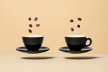 Poster - Floating Coffee Cups with Coffee Beans