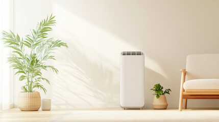 Aufkleber - modern portable air conditioner in bright, minimalist living room with plants and natural light