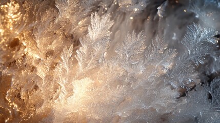 Poster - A stunning macro shot of ice crystals on tree branches, glowing softly in the winter sunlight.