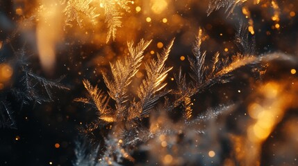 Poster - A stunning macro shot of ice crystals on tree branches, glowing softly in the winter sunlight.