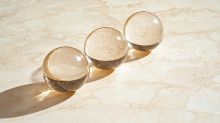 Poster - Translucent Glass Spheres with Gold Speckles on Beige Marble