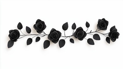 Poster - Elegant Black Paper Rose Branch on White