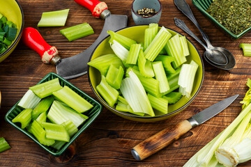 Canvas Print - Celery stalks, green stalks, freshly harvested.