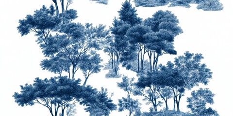 Poster - Indigo Blue Tree Pattern on White Background