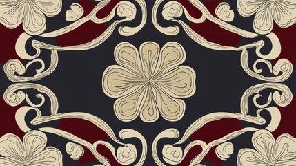  Elegant Floral Damask Pattern Seamless Textile Design in Burgundy and Beige