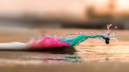 Poster - Pink And Teal Paint Splash In Water At Sunset