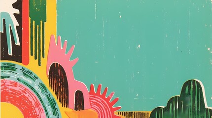 Aufkleber - A colorful drawing of a rainbow and a mountain