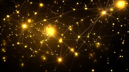 Poster - Golden Network, Abstract Background, Interconnected Dots, Lines, Digital Communication, Technology