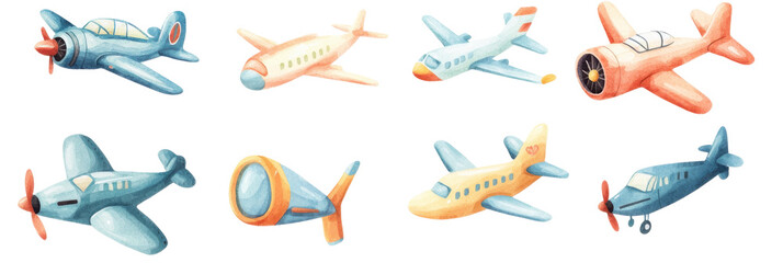 Poster - Watercolor airplanes in flight artistic collection studio environment aesthetic background creative concept