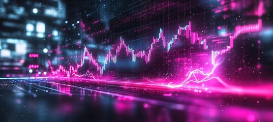 Poster - Financial data lines with bokeh highlights and vibrant gradients, dark, moody, modern.