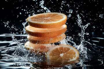 Wall Mural - Grapefruit Slices in Water Splash - Fresh Fruit Photography