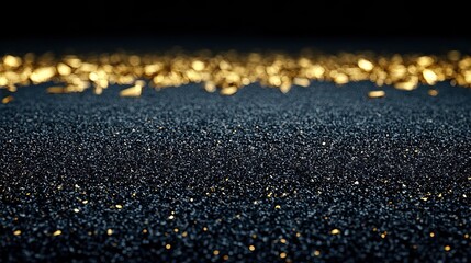 Wall Mural - Dark blue and gold glitter texture background.  Abstract, luxury, festive backdrop with sparkling particles.
