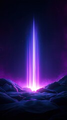Wall Mural - Vibrant purple and blue neon light beams illuminating a dark, snowy landscape at night.