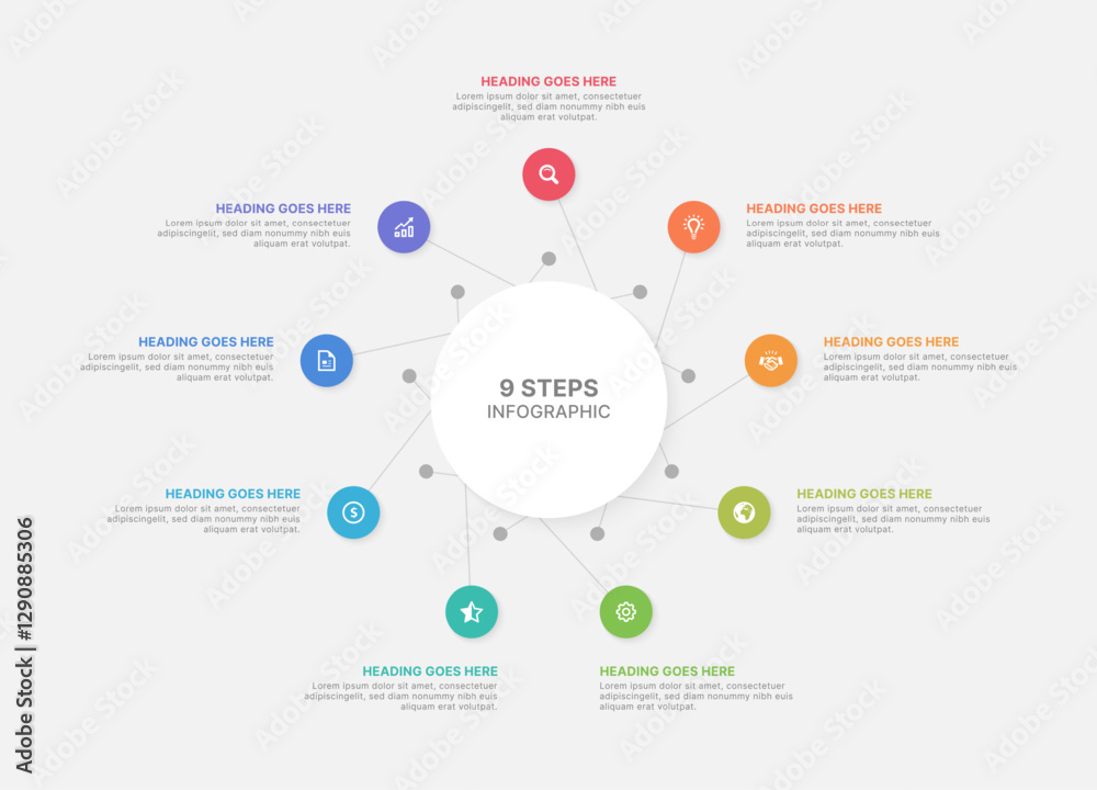 Modern Circular Cycle Infographic Design Template with 9 Data Points ...