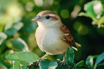 Poster - A small brown and white bird sitting on a tree branch, waiting for its turn to fly