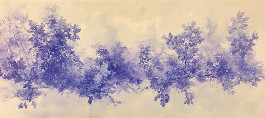 Canvas Print - Gentle Violet and Cream Watercolor with Outlined Leaves and Grasses, Evocative of Nature s Delicacy