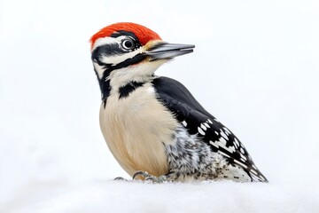 Poster - A close-up view of a bird amidst snow-covered surroundings, perfect for winter-themed designs and illustrations