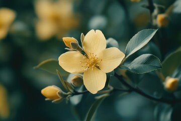 Aufkleber - A close-up shot of a bright yellow flower with lush green leaves, perfect for highlighting details in botanical or nature-themed designs