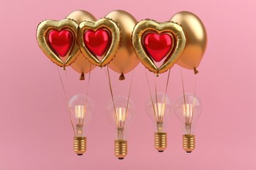Poster - Colorful balloons with heart-shaped balloons attached, perfect for Valentine's Day or romantic celebrations