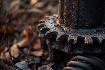 Poster - A rusty old fire hydrant sits alone in the woods, possibly abandoned or forgotten