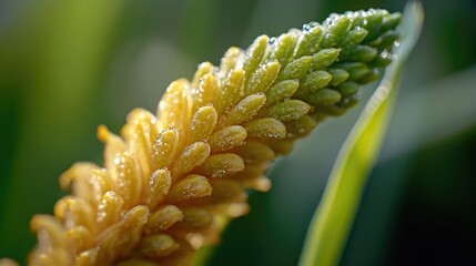 Poster - Close-up of a plant leaf with water droplets glistening in the light