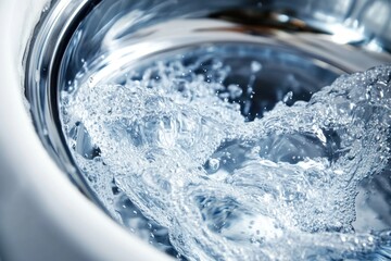 Poster - A close-up of water in a metal bowl, useful for kitchen or science use