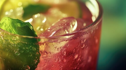 Poster - A refreshing glass of drink served over ice with a slice of lime, perfect for hot summer days