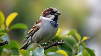Poster - A small bird sits comfortably on the branch of a tree, looking out into the distance