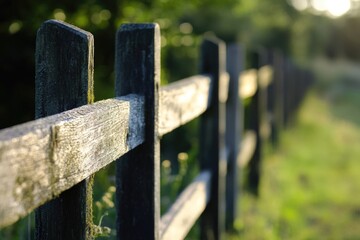 Poster - A close-up shot of a wooden fence in a natural setting, ideal for outdoor-themed projects