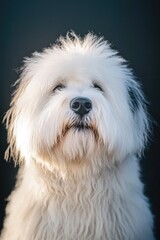 Aufkleber - Close-up shot of a white dog against a black background