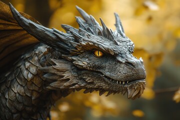 Poster - A detailed shot of a mythical creature's face, perfect for use in fantasy or mythological contexts