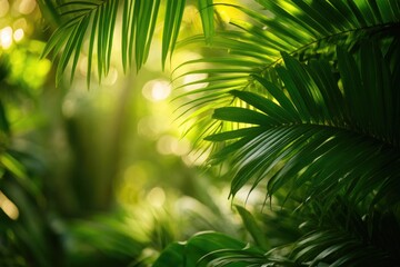 Poster - A palm tree with sunlight passing through its leaves, great for outdoor or tropical themed images