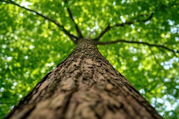 Poster - A tall tree with lush green leaves in the background, suitable for outdoor or nature-themed designs