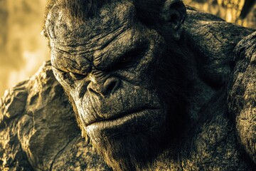 Poster - A detailed image of a gorilla's face with a lush tree behind it, suitable for use as a wildlife or nature-themed illustration