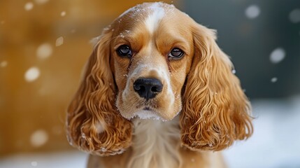 Wall Mural - A close-up shot of a dog enjoying the snow