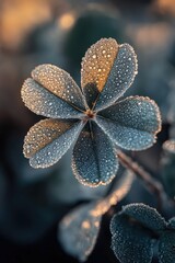 Poster - A close-up of a single leaf with water droplets glistening on its surface