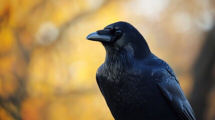 Poster - A small black bird is perched on the top of a wooden post, looking out at its surroundings