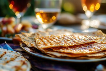 Poster - A plate of food and a glass of wine on a table