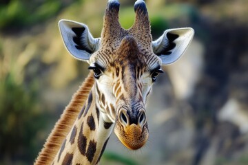 Poster - A detailed shot of a giraffe's head and neck, ideal for use in wildlife or nature contexts