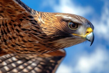 Canvas Print - A close-up shot of a bird of prey's face, with sharp talons and piercing eyes