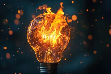 Poster - A burning light bulb with flames inside