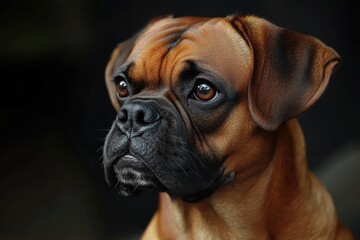 Poster - A close-up shot of a dog's face against a dark black background, great for pet-related or creative projects
